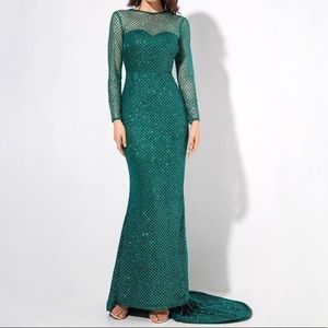 Misstook fishtail green glitter maxi dress